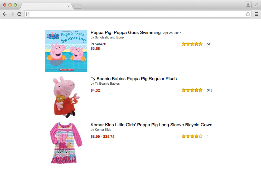 [A screenshot showing 3 Peppa Pig articles, without any headers, menus, or additional texts surrounding them.]