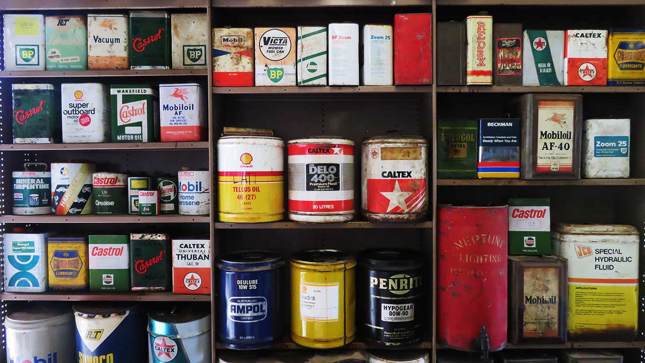 [a collection of oil containers]